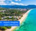 Aerial view of beautiful tropical beach and sea with palm and other tree in koh samui island for travel and vacation
